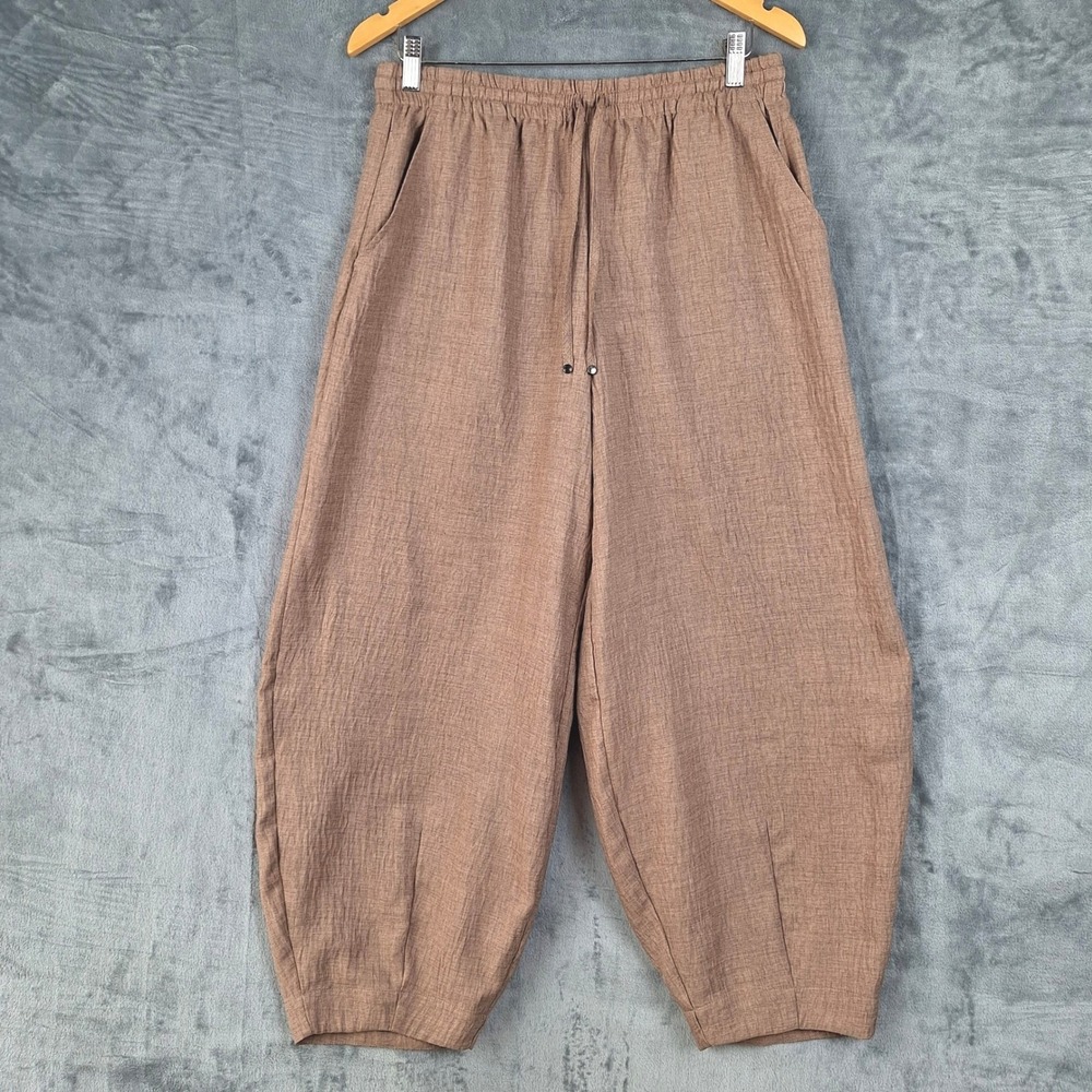 EUC Max Studio Pants Light Cocoa Brown Wide Barrel Leg Pull On Pants Boho Chic L